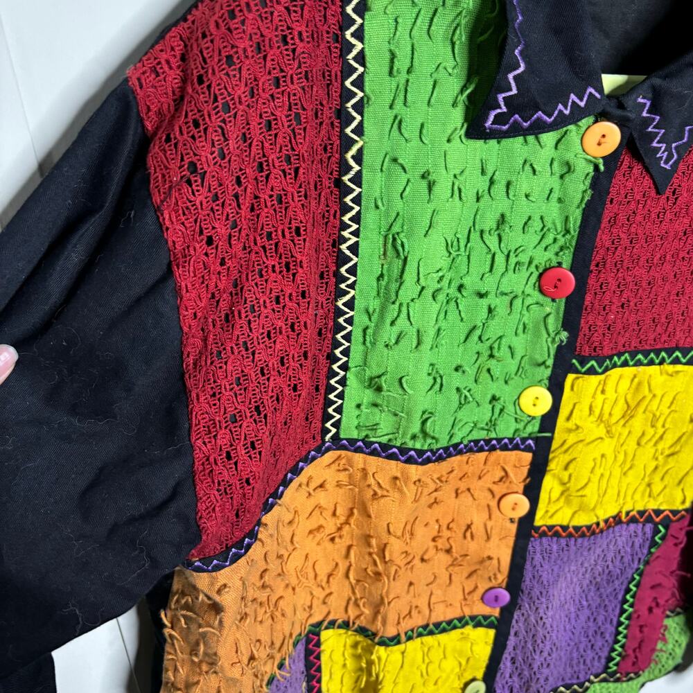 Island Scene Patchwork Textured Vintage Jacket Sz… - image 5